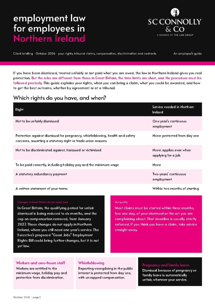 Employment Law for Employees in NI cover