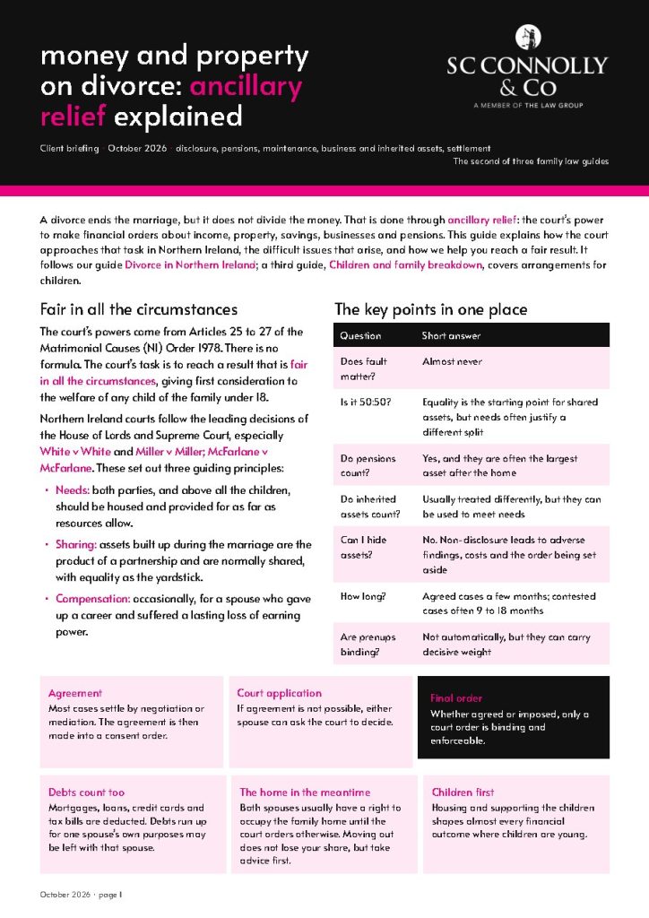 Money and Property on Divorce - Ancillary Relief cover